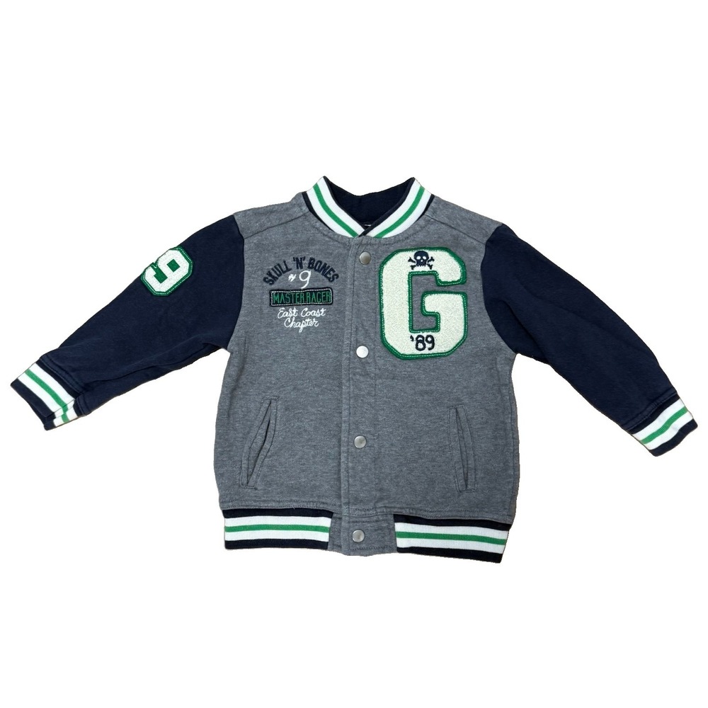 Baby Gap Varsity Jacket Kids 18-24 Months Skull & Crossbones Racing Gray Navy